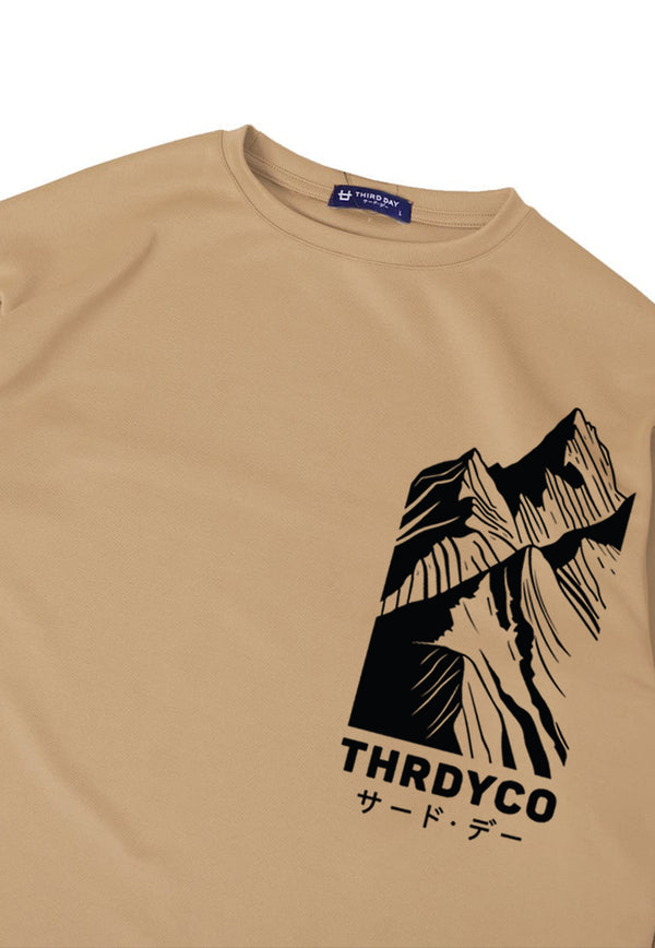 MTR53 Kaos Oversize Gambar Gunung Bahan Tebal Scuba "thrdyco mountain" Khaki