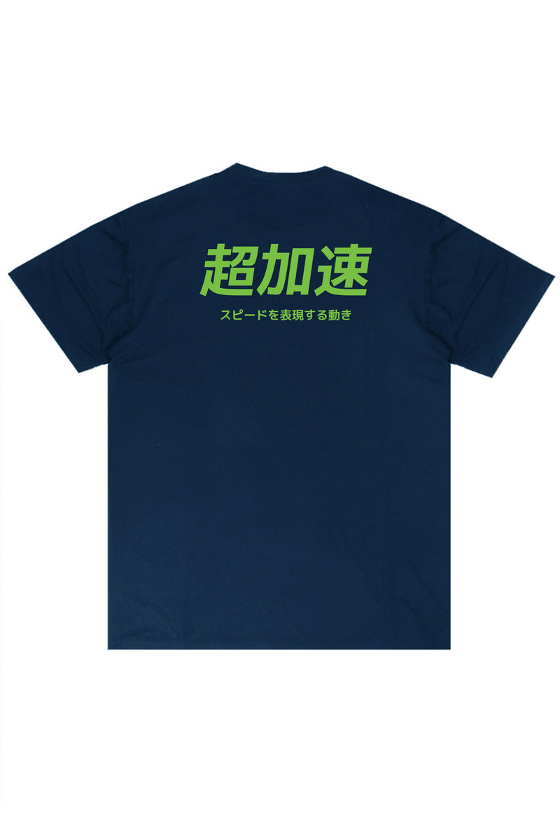 MTR74 Kaos Tangan Pendek Pria Tulisan Jepang "Super Speed" Navy