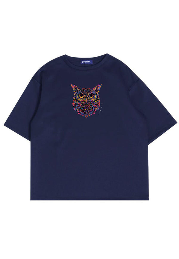MTR78 Kaos Oversize Gambar Burung Hantu Owl Bahan Tebal Scuba "owl katakana" Navy