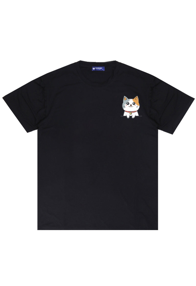 MTR85 Kaos Couple Pria Tangan Pendek Gambar Kucing "Pocket Cats" Instacool Hitam