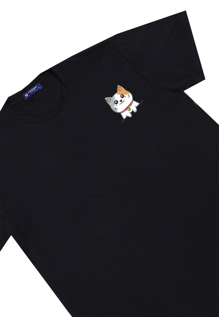 MTR85 Kaos Couple Pria Tangan Pendek Gambar Kucing "Pocket Cats" Instacool Hitam