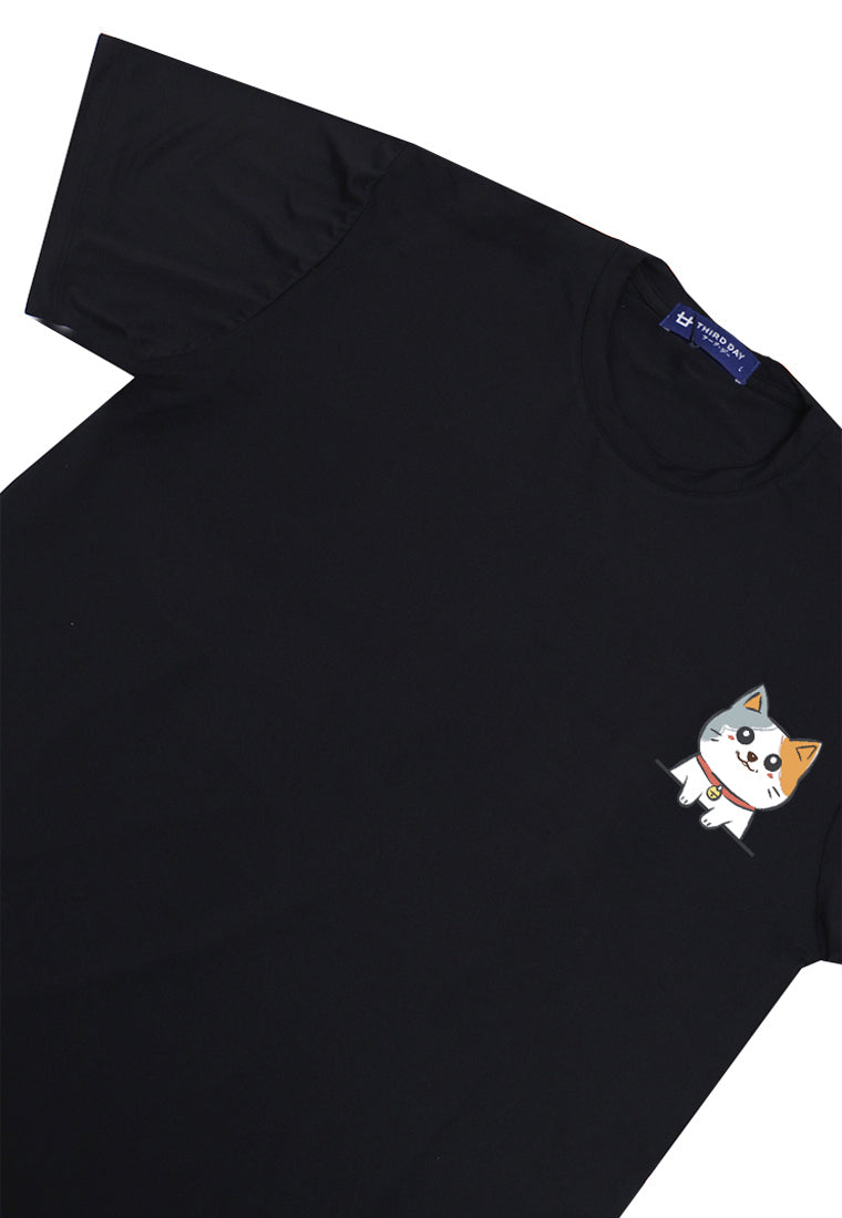 MTR85 Kaos Couple Pria Tangan Pendek Gambar Kucing "Pocket Cats" Instacool Hitam