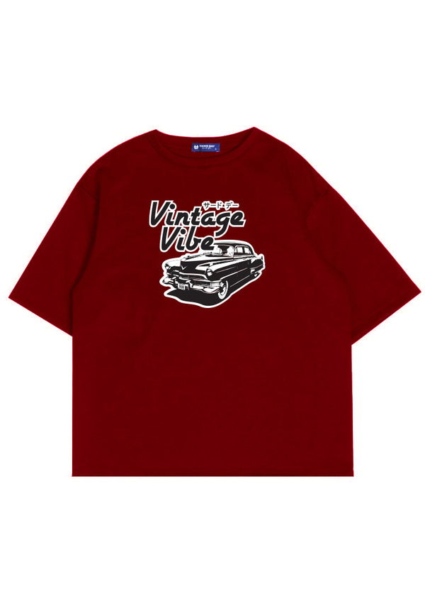 MTS07 Kaos Oversize Gambar Mobil Vintage Bahan Scuba Tebal "vintage vibe" maroon