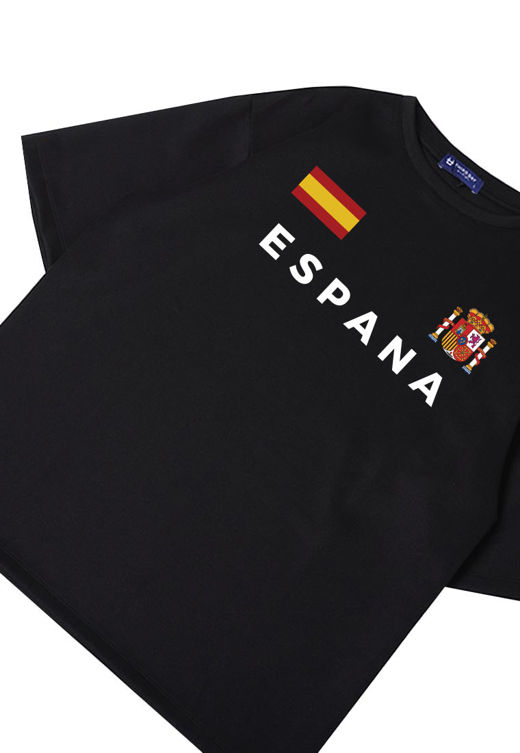 MTS30 Kaos Oversize Bola Soccer Spanyol Euro 2024 Bahan Scuba Tebal "espana" Hitam