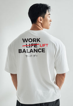 MTS82 Kaos Oversize Gym ScubaLux bahan tebal "work lift balance" putih