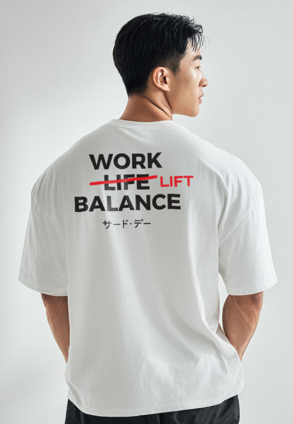MTS82 Kaos Oversize Gym ScubaLux bahan tebal "work lift balance" putih