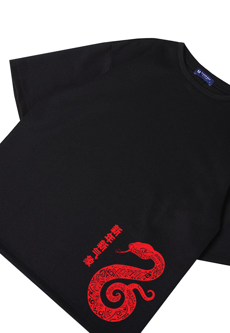 MTT75 Kaos Oversize Bahan Tebal Imlek Sincia Chinese New Year "new year new spirit" hitam