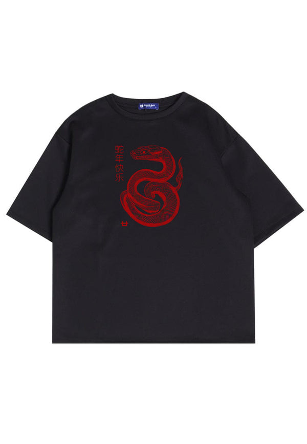 MTT86 baju kaos imlek oversize bahan scubalux 210gsm "polymesh snake" hitam