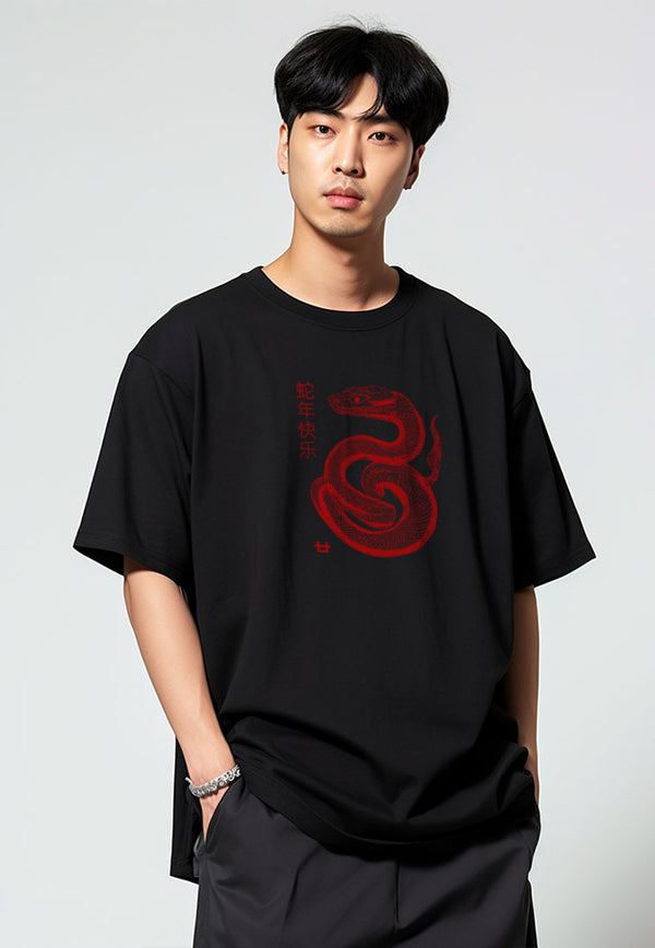 MTT86 baju kaos imlek oversize bahan scubalux 210gsm "polymesh snake" hitam