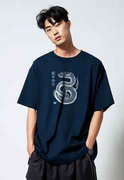MTT87 baju kaos imlek oversize bahan scubalux 210gsm "polymesh snake" navy