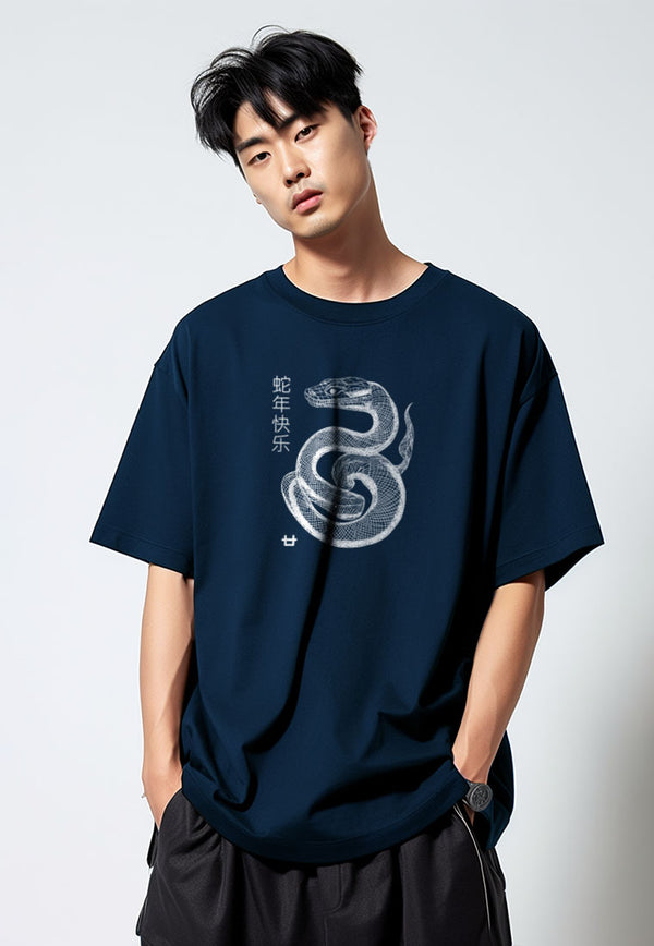 MTT87 baju kaos imlek oversize bahan scubalux 210gsm "polymesh snake" navy