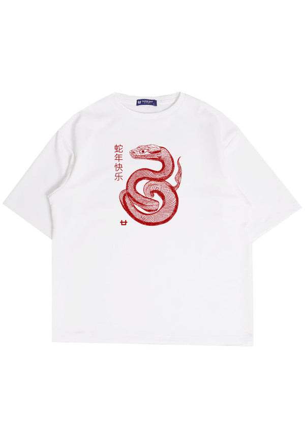 MTT89 baju kaos imlek oversize bahan scubalux 210gsm "polymesh snake" putih
