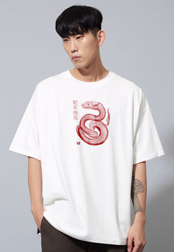 MTT89 baju kaos imlek oversize bahan scubalux 210gsm "polymesh snake" putih