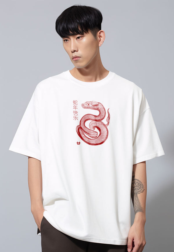 MTT89 baju kaos imlek oversize bahan scubalux 210gsm "polymesh snake" putih