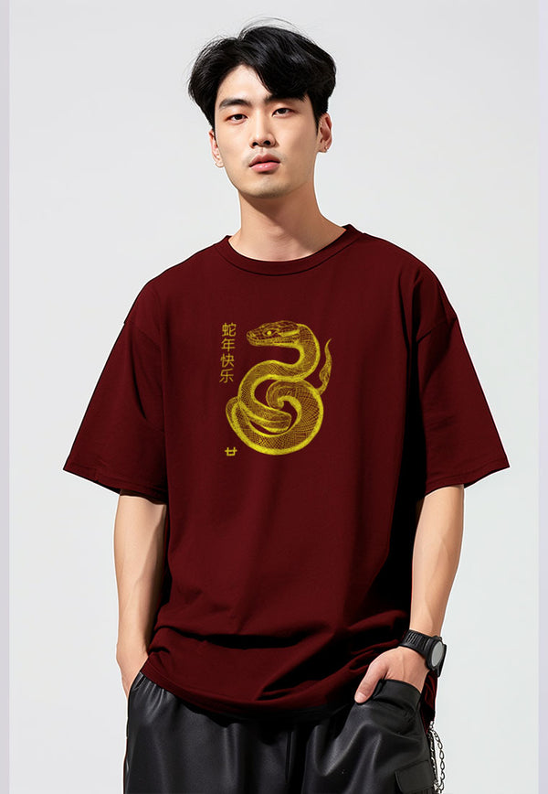 MTT90 Kaos Merah Imlek Oversize Bahan Tebal Scubalux "polymesh snake" merah maroon