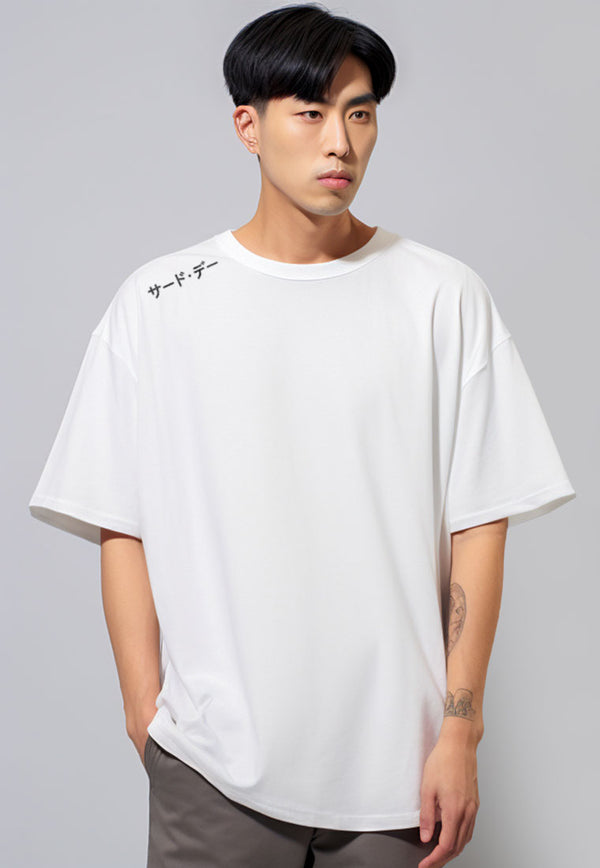 MTU03 Kaos Oversize Premium Bahan Tebal Scubalux "shoulder katakana" putih