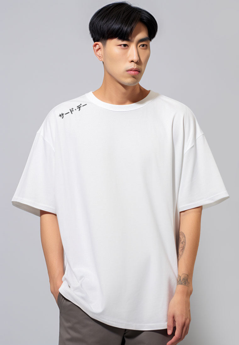 MTU03 Kaos Oversize Premium Bahan Tebal Scubalux "shoulder katakana" putih