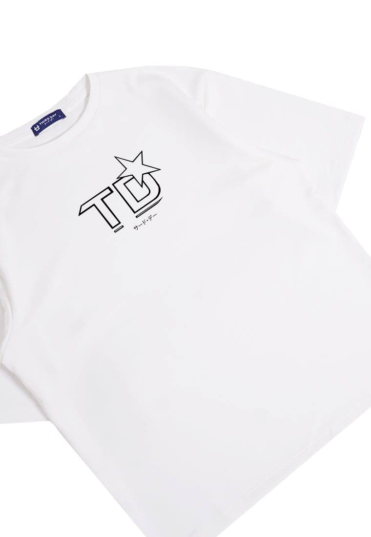MTU09 Kaos Oversized Estetik Logo TD Bintang Star putih