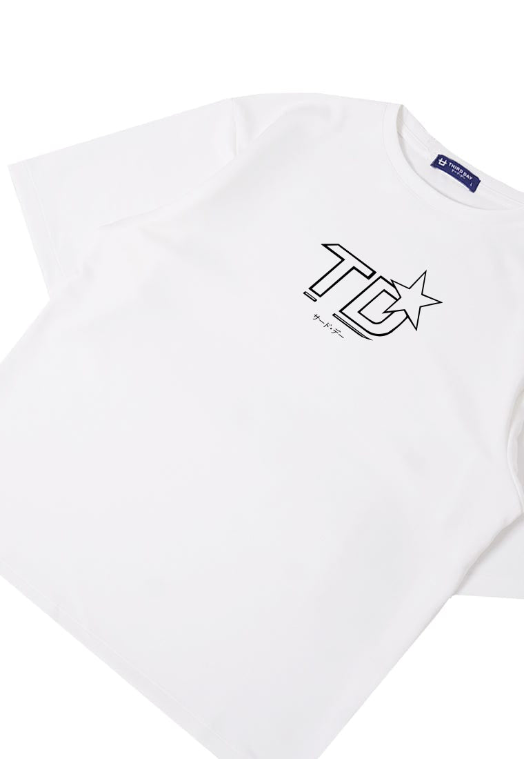 MTU09 Kaos Oversized Estetik Logo TD Bintang Star putih