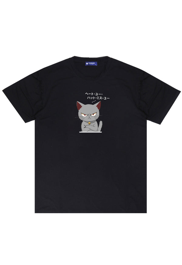 MTU11 Kaos Gambar Kucing Pria "cat quote" instacool lengan pendek hitam