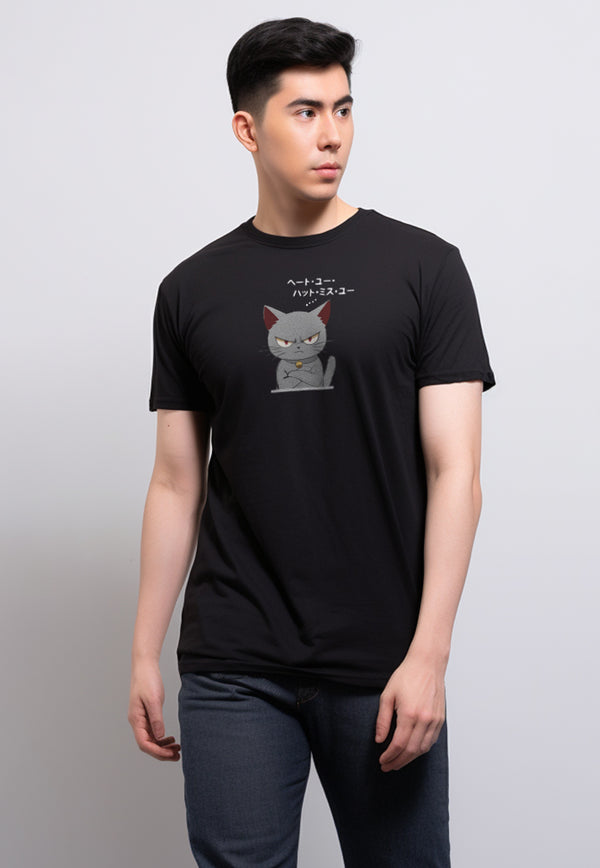 MTU11 Kaos Gambar Kucing Pria "cat quote" instacool lengan pendek hitam