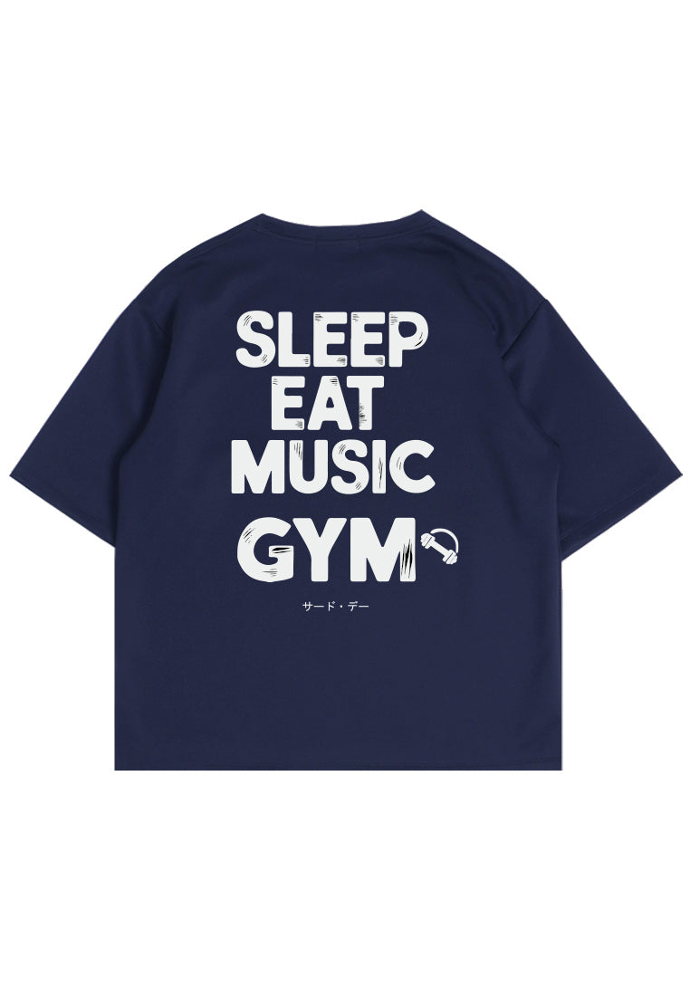 MTU46 Kaos Oversize Gym Bahan Tebal Scuba "sleep eat music gym" navy
