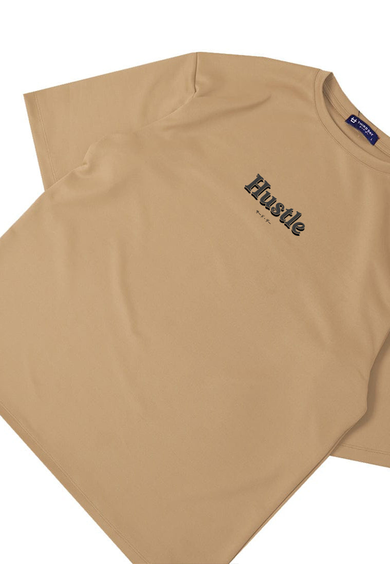 MTU69 Kaos Oversize Gym Bahan Scuba "hustle" khaki