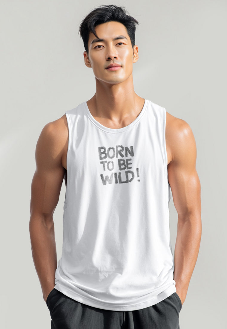MTU78 Kaos Lekbong Singlet Pria "born to be wild" putih