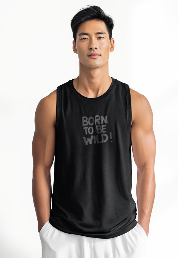 MTU79 Kaos Lekbong Singlet Pria "born to be wild" hitam