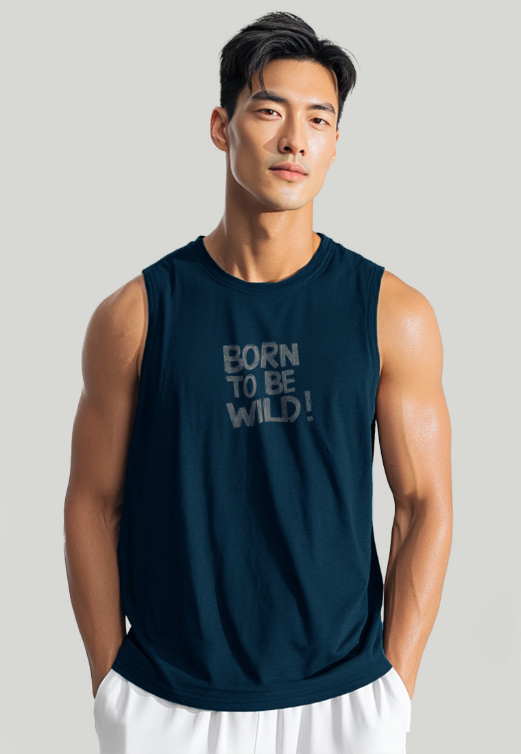 MTU80 Kaos Lekbong Singlet Pria "born to be wild" navy