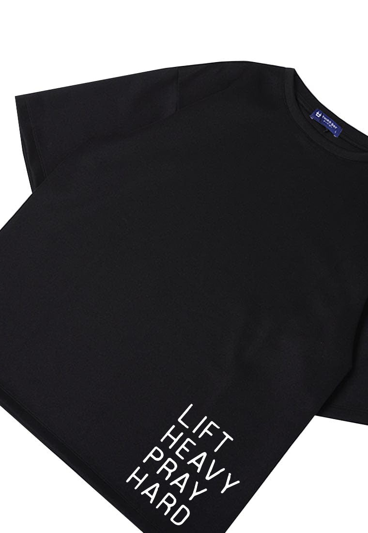 MTU81 Kaos Oversize Gym Scuba Bahan Tebal "lift heavy pray hard" hitam