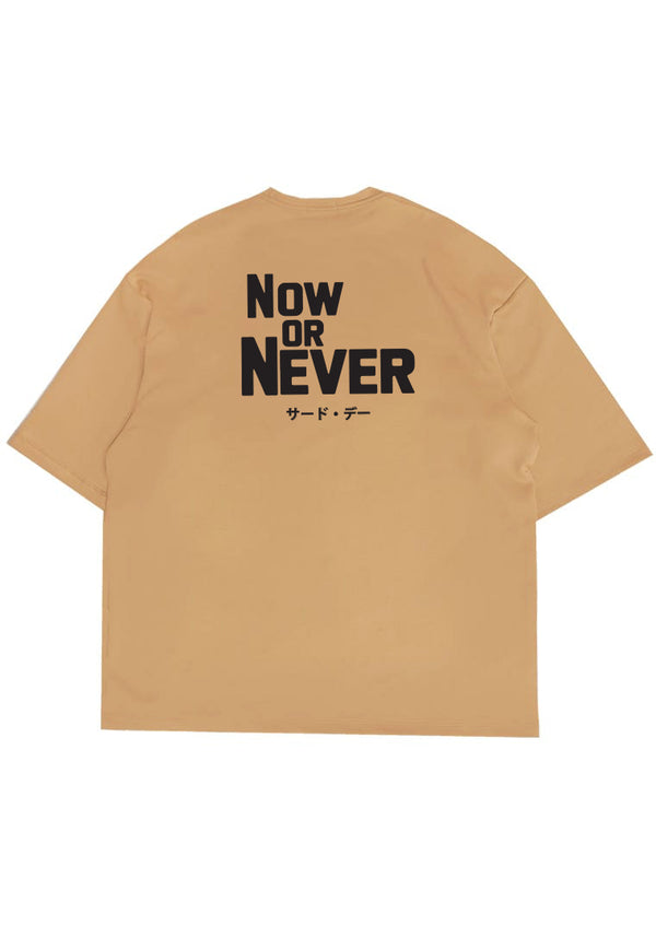 MTV01 Kaos Oversize Bahan Scuba Tebal "now or never" khaki