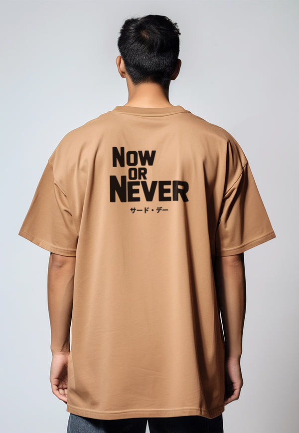 MTV01 Kaos Oversize Bahan Scuba Tebal "now or never" khaki