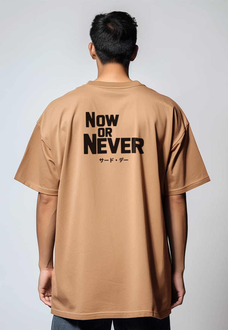 MTV01 Kaos Oversize Bahan Scuba Tebal "now or never" khaki
