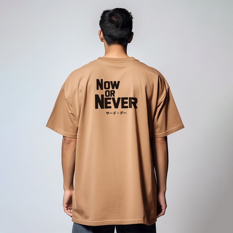 MTV01 Kaos Oversize Bahan Scuba Tebal "now or never" khaki