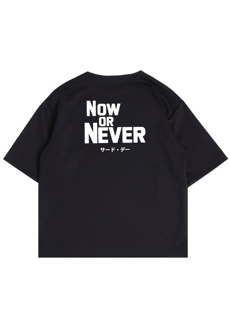 MTV02 Kaos Oversize Bahan Scuba Tebal "now or never" hitam