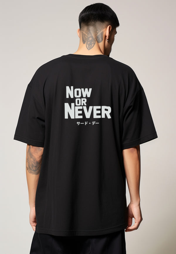 MTV02 Kaos Oversize Bahan Scuba Tebal "now or never" hitam