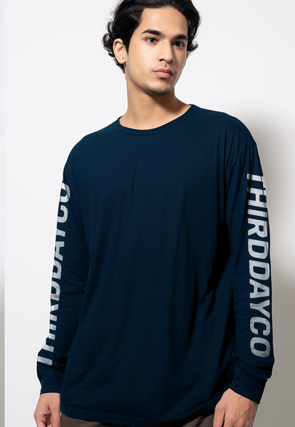 MTV10 kaos lengan panjang premium hitam arm "thirddayco" navy