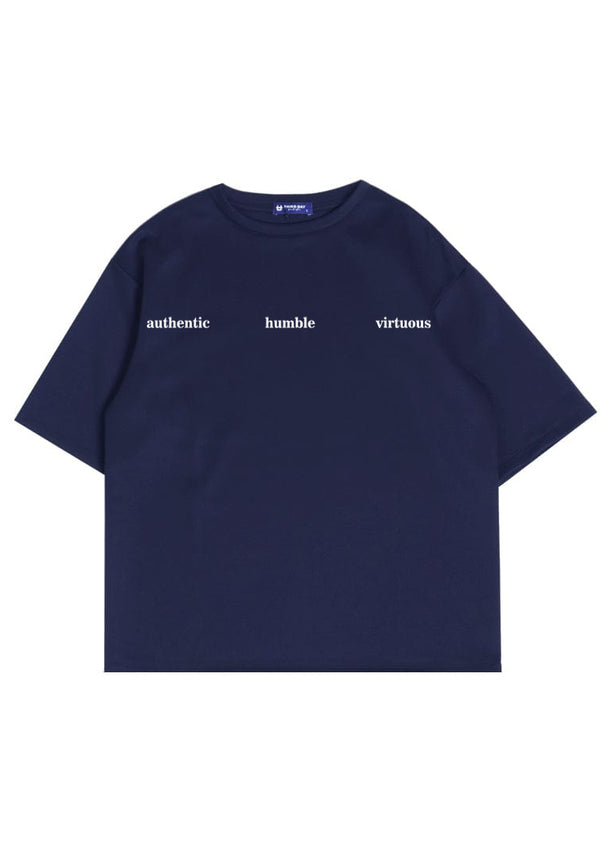 MTV71 kaos oversize bahan tebal putih scuba pria distro "virtuous authentic" navy
