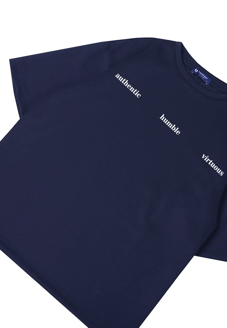 MTV71 kaos oversize bahan tebal putih scuba pria distro "virtuous authentic" navy