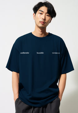 MTV71 kaos oversize bahan tebal putih scuba pria distro "virtuous authentic" navy