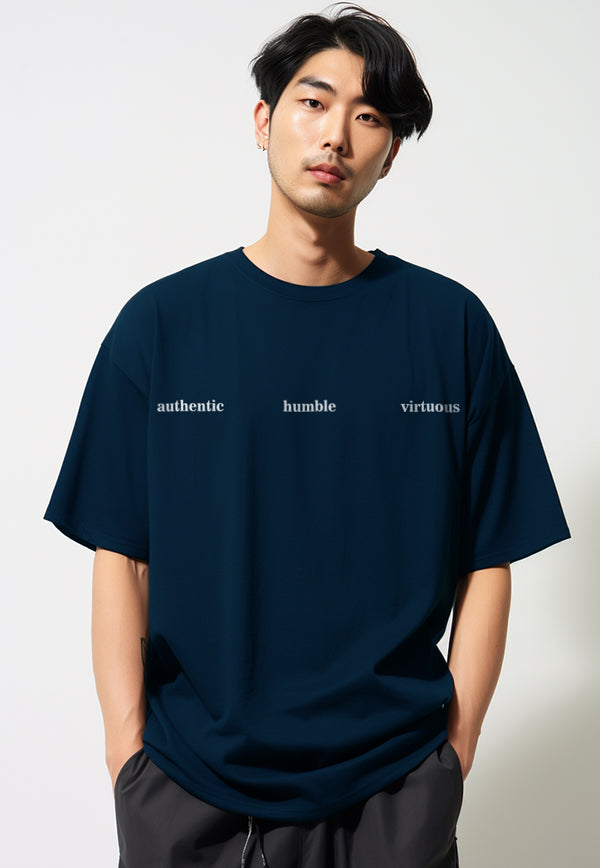 MTV71 kaos oversize bahan tebal putih scuba pria distro "virtuous authentic" navy