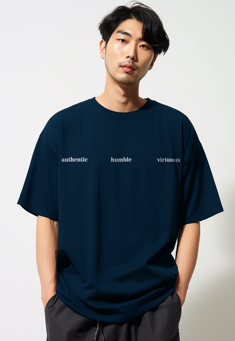 MTV71 kaos oversize bahan tebal putih scuba pria distro "virtuous authentic" navy