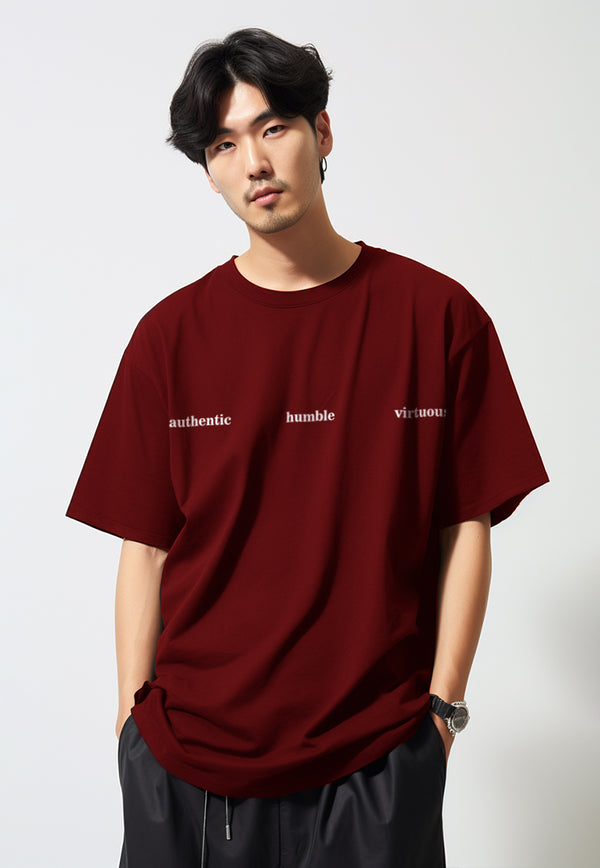 MTV72 kaos oversize bahan tebal putih scuba pria distro "virtuous authentic" maroon
