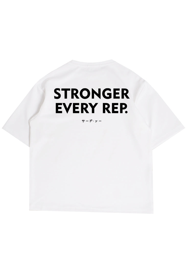 MTV74 Kaos Oversize Gym Bahan Tebal ScubaLux "Stronger Every Rep" Putih
