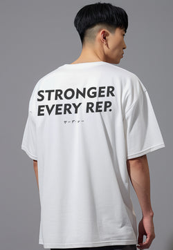 MTV74 Kaos Oversize Gym Bahan Tebal ScubaLux "Stronger Every Rep" Putih