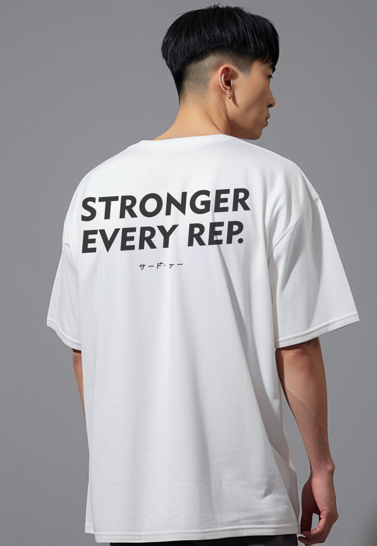 MTV74 Kaos Oversize Gym Bahan Tebal ScubaLux "Stronger Every Rep" Putih