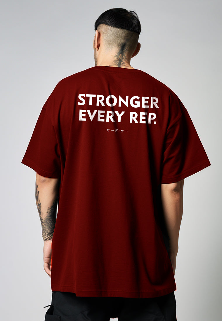 MTV75 Kaos Oversize Gym Bahan Tebal ScubaLux "Stronger Every Rep" Maroon