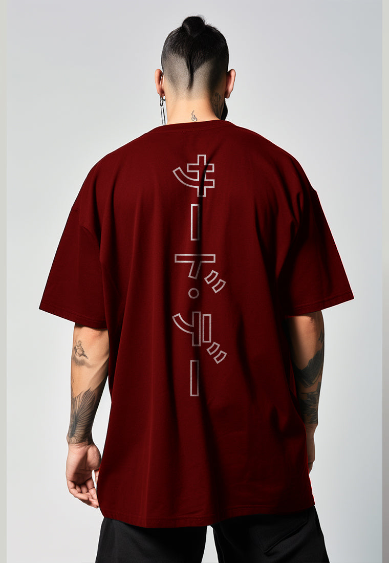 MTV80 kaos oversize gambar belakang outline katakana ver bahan scuba aesthetic tulisan jepang maroon