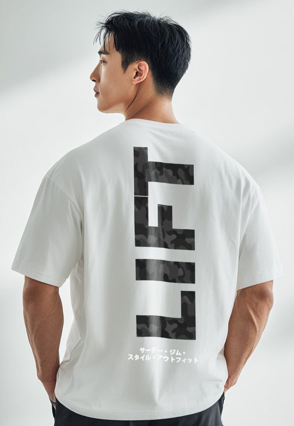 MTV83 Kaos Oversize Gym Pria Bahan Tebal LIFT Putih